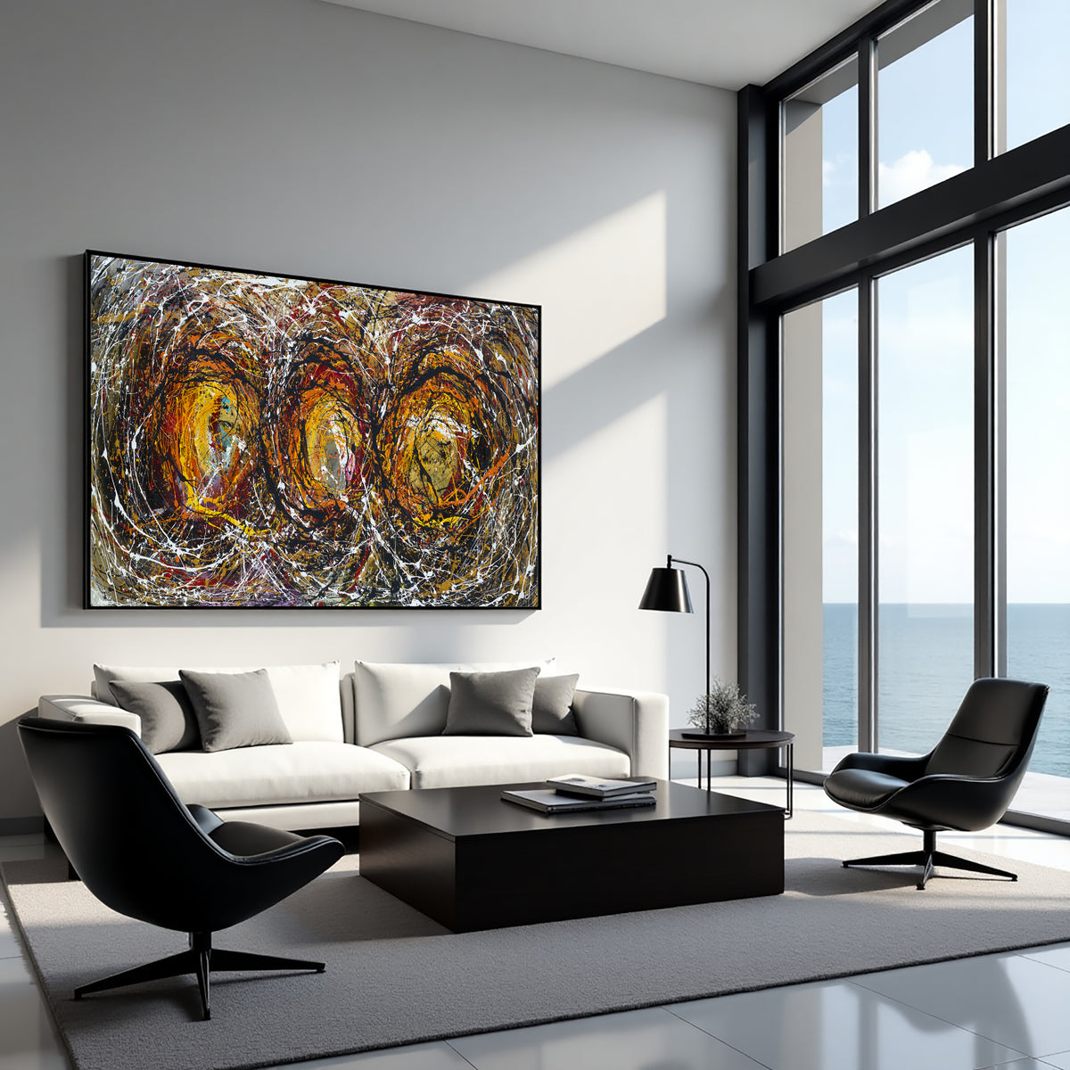 Large Original Abstract Painting modern fine Art Home Decor Jackson Pollock Style on Canvas - Luxurious Strings 16