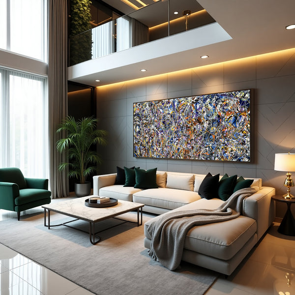 Jackson Pollock–Inspired Abstract Drip Painting on Canvas – Original Hand-Painted Modern Wall Art (Luxurious Strings
