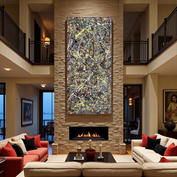 Jackson Pollock–Inspired Abstract Drip Painting on Canvas – Original Hand-Painted Modern Wall Art (Luxurious Strings 03)