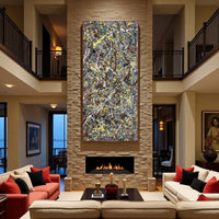 Neutral Pollock-style abstract painting on canvas, hand-painted modern wall decor for minimalist interiors