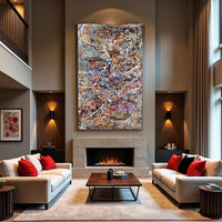Large colorful abstract drip painting to buy online, statement wall art for contemporary interiors