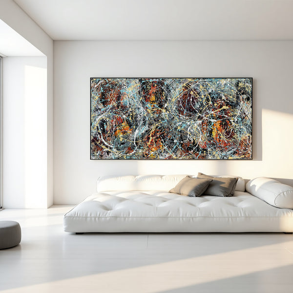 Jackson Pollock–Inspired Abstract Drip Painting on Canvas – Original Hand-Painted Modern Wall Art (Luxurious Strings 04)