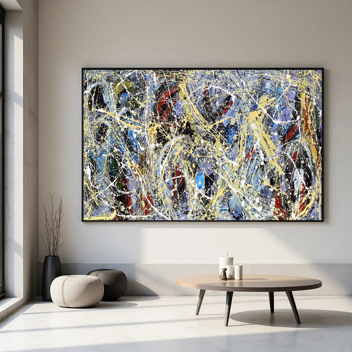 Jackson Pollock–Inspired Abstract Drip Painting on Canvas – Original Hand-Painted Modern Wall Art (Luxurious Strings
