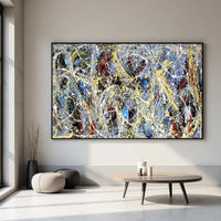 Jackson Pollock–Inspired Abstract Drip Painting on Canvas – Original Hand-Painted Modern Wall Art (Luxurious Strings