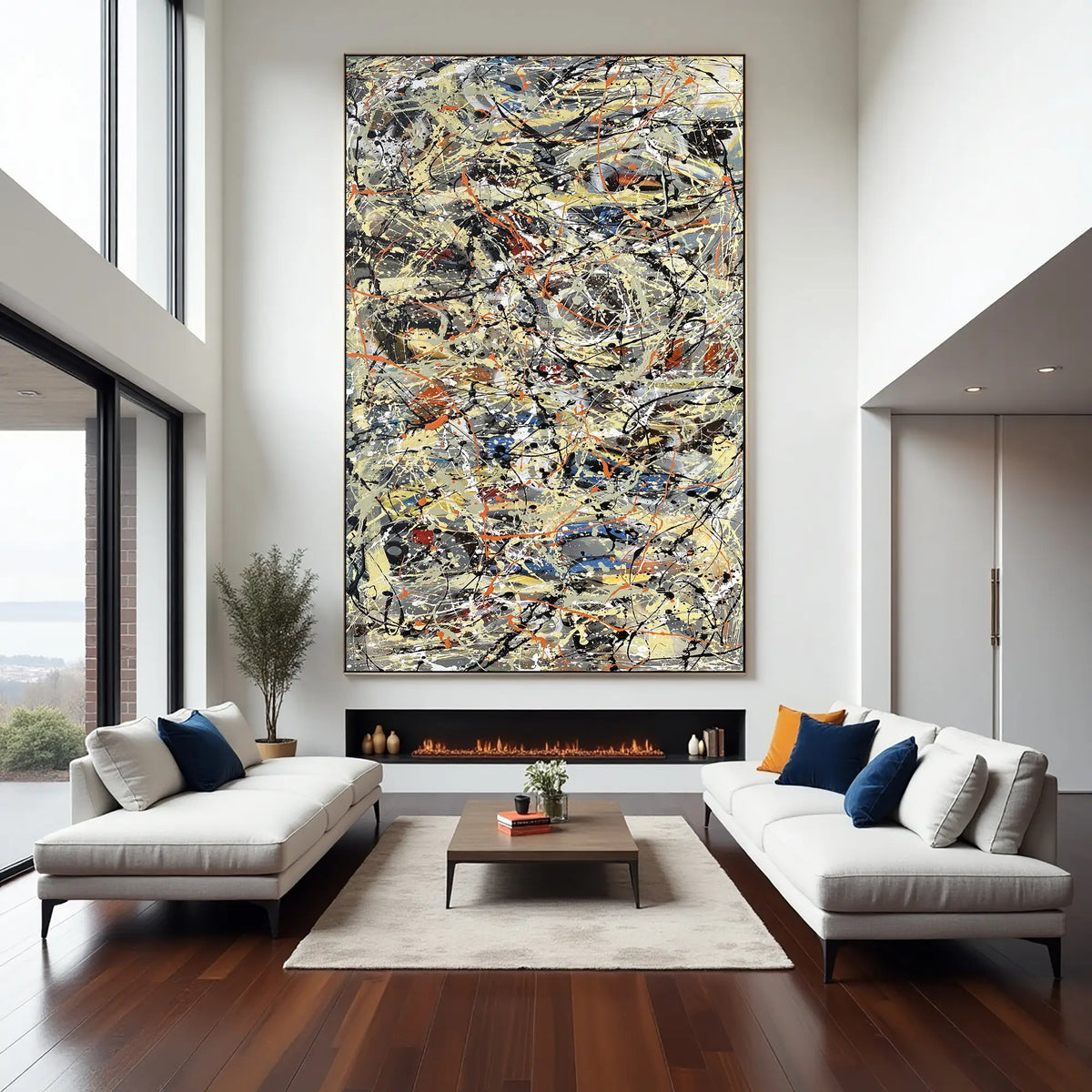 Original abstract action painting on canvas, hand-painted Pollock-inspired wall art to buy online