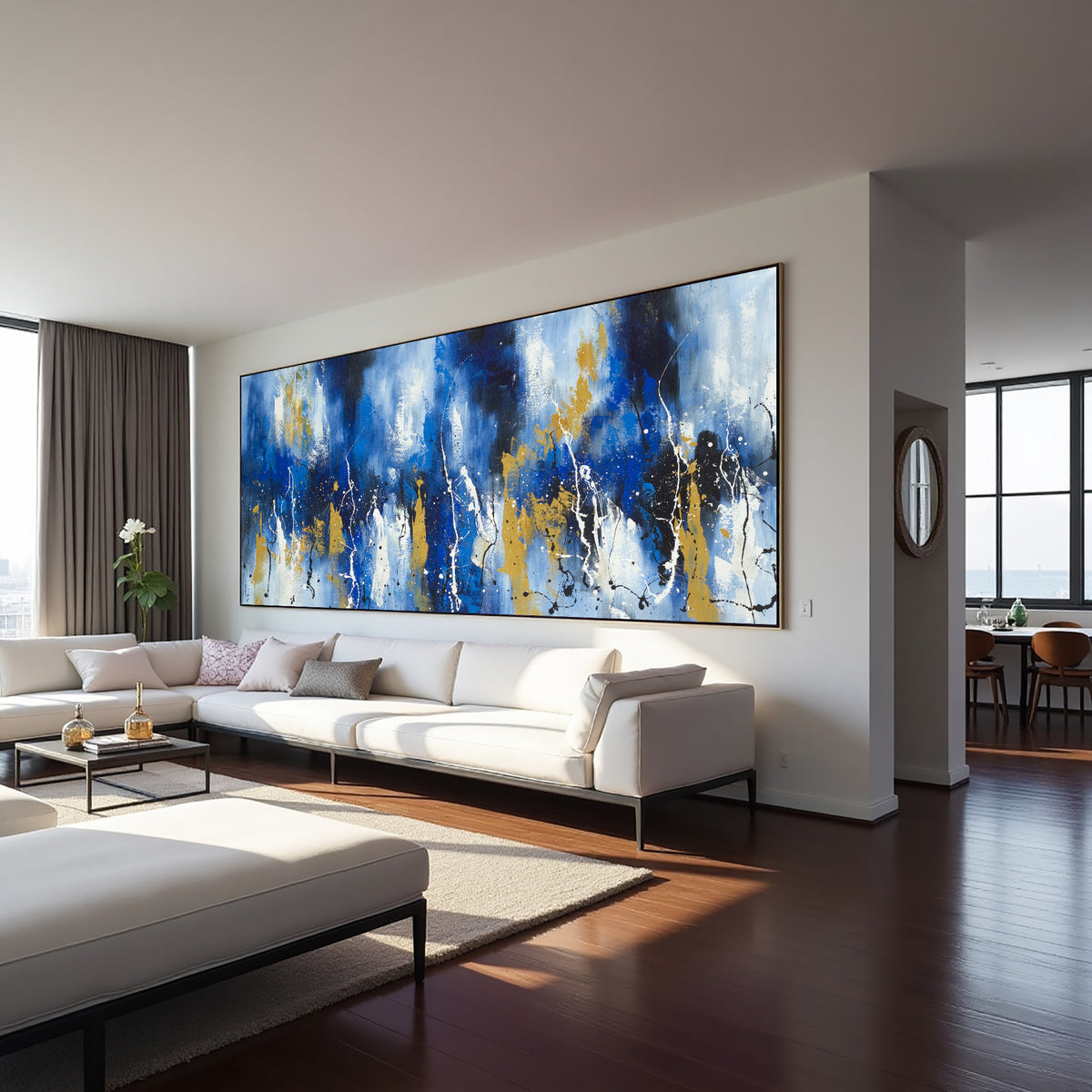 Blue Gold Luxury Abstract Painting on Canvas