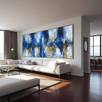 Blue Gold Luxury Abstract Painting on Canvas