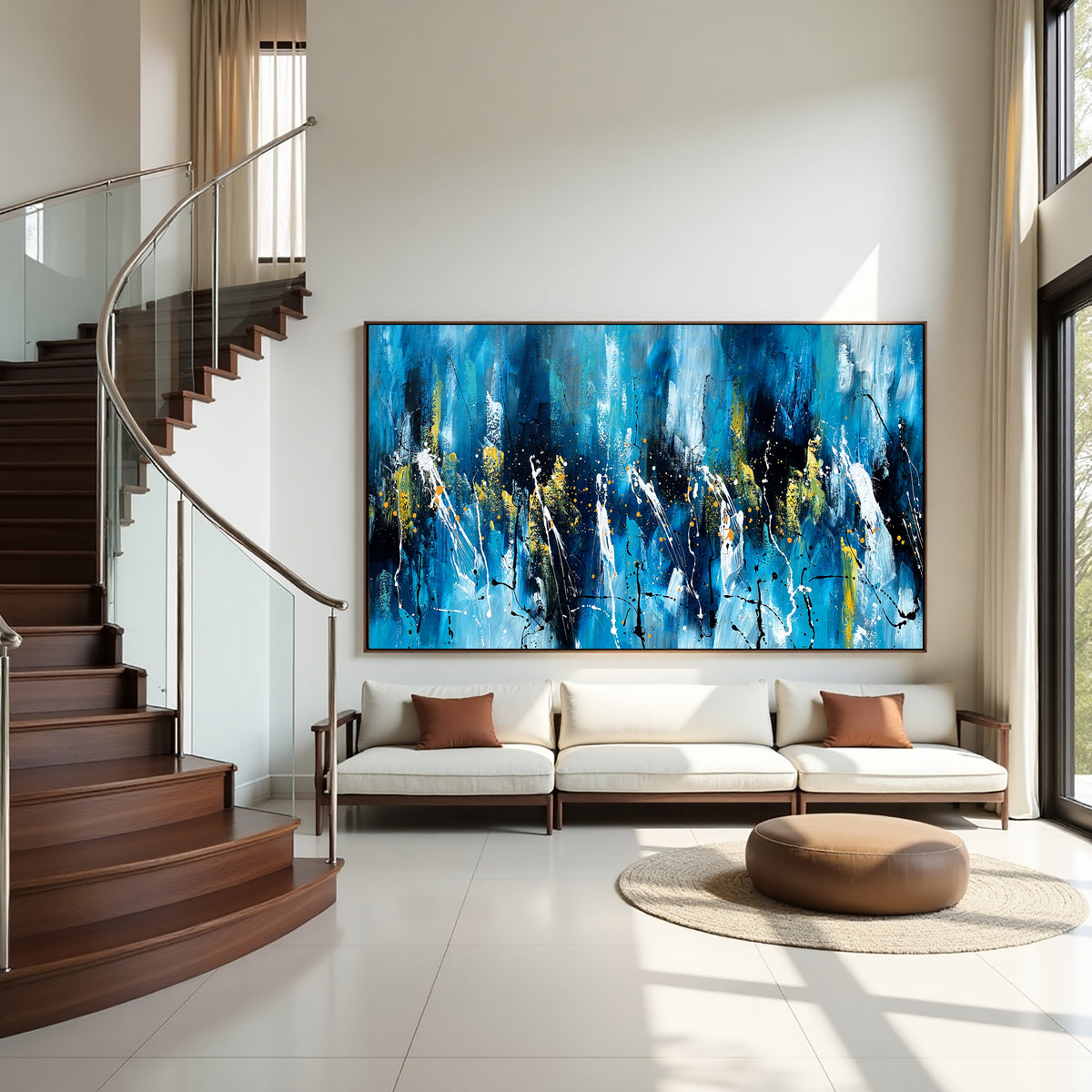 Teal Gold Abstract Painting on Canvas