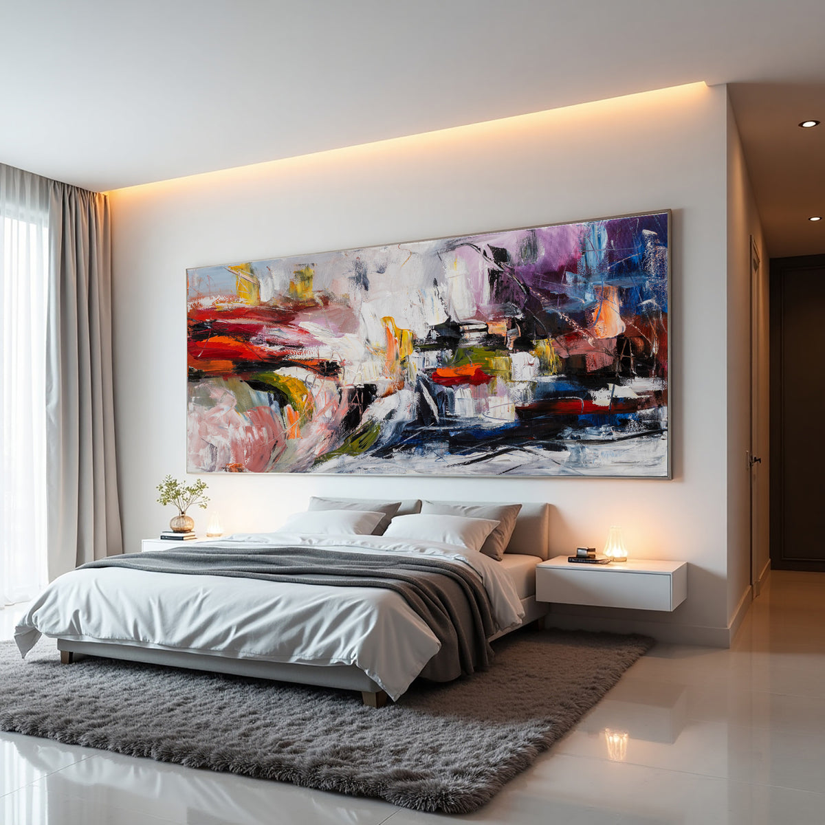 Colorful Abstract Painting – Teal Orange Modern Canvas Wall Art, Hand-Painted