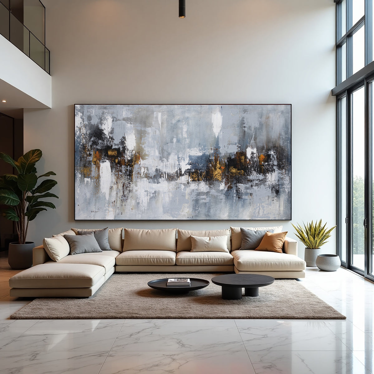 Grey Neutral Abstract Painting on Canvas – Original Hand-Painted Textured Wall Art