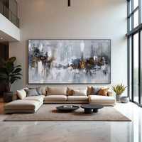 Grey Neutral Abstract Painting on Canvas – Original Hand-Painted Textured Wall Art