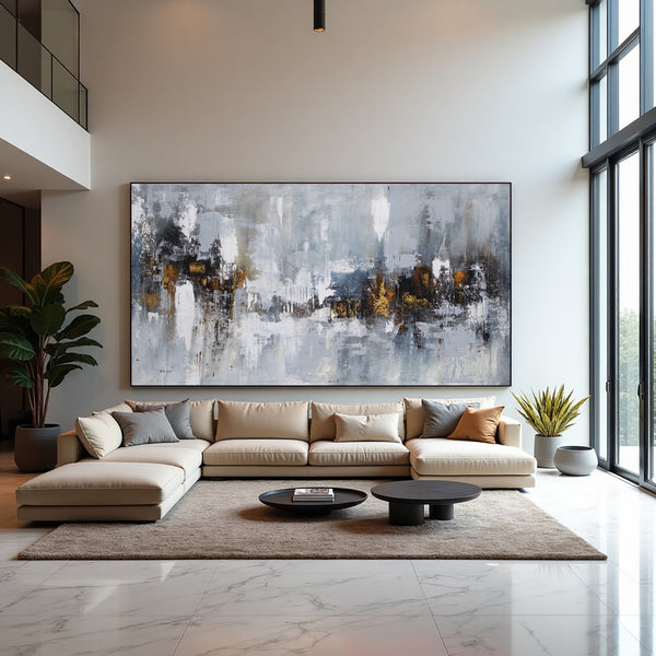Grey Neutral Abstract Painting on Canvas – Original Hand-Painted Textured Wall Art