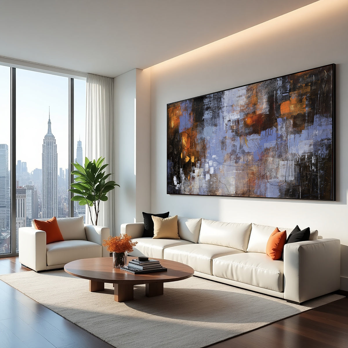 Blue Brown Abstract Painting on Canvas – Original Hand-Painted Modern Wall Art