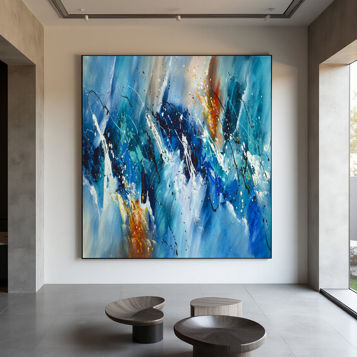 Deep Blue Abstract Painting on Canvas