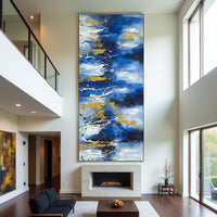 Blue Gold Luxury Abstract Painting on Canvas