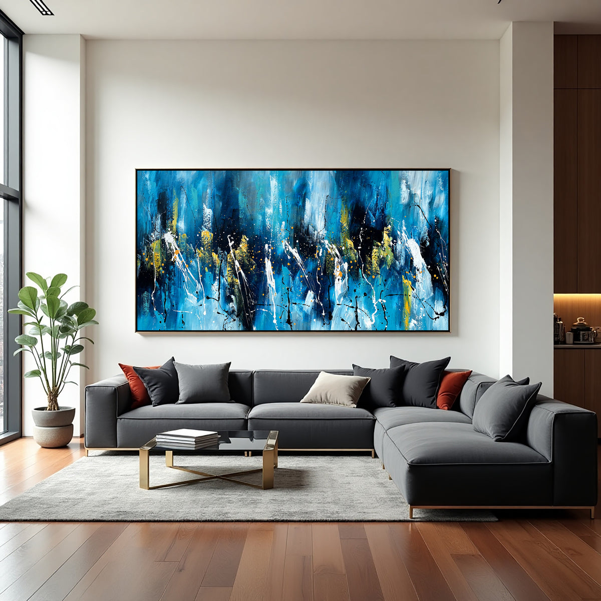 Teal Gold Abstract Painting on Canvas