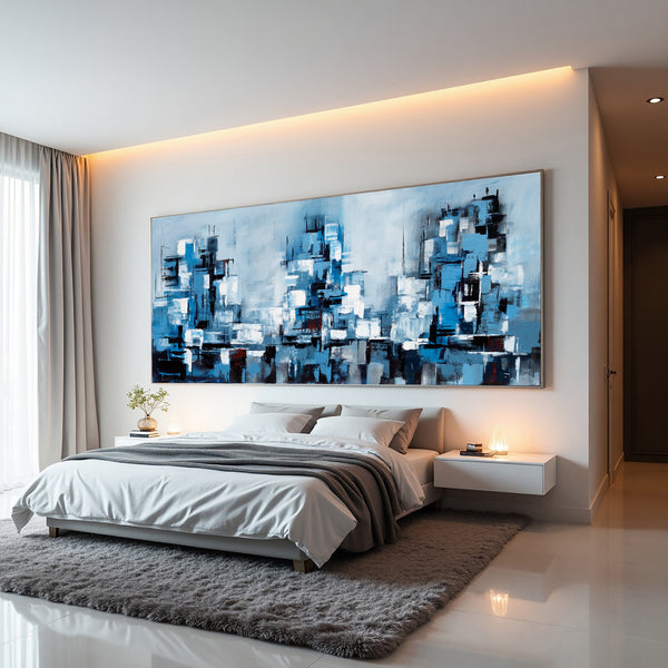 Aqua Abstract Cityscape Painting on Canvas