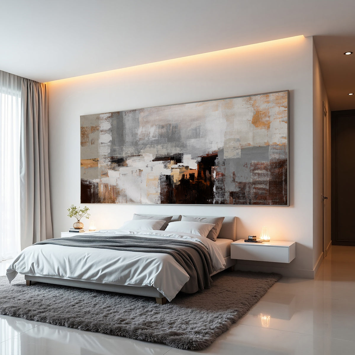 Neutral Abstract Painting with Teal & Earth Tones – Modern Textured Wall Art