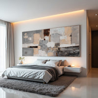 Grey Brown Abstract Painting – Hand-Painted Neutral Modern Canvas Wall Art