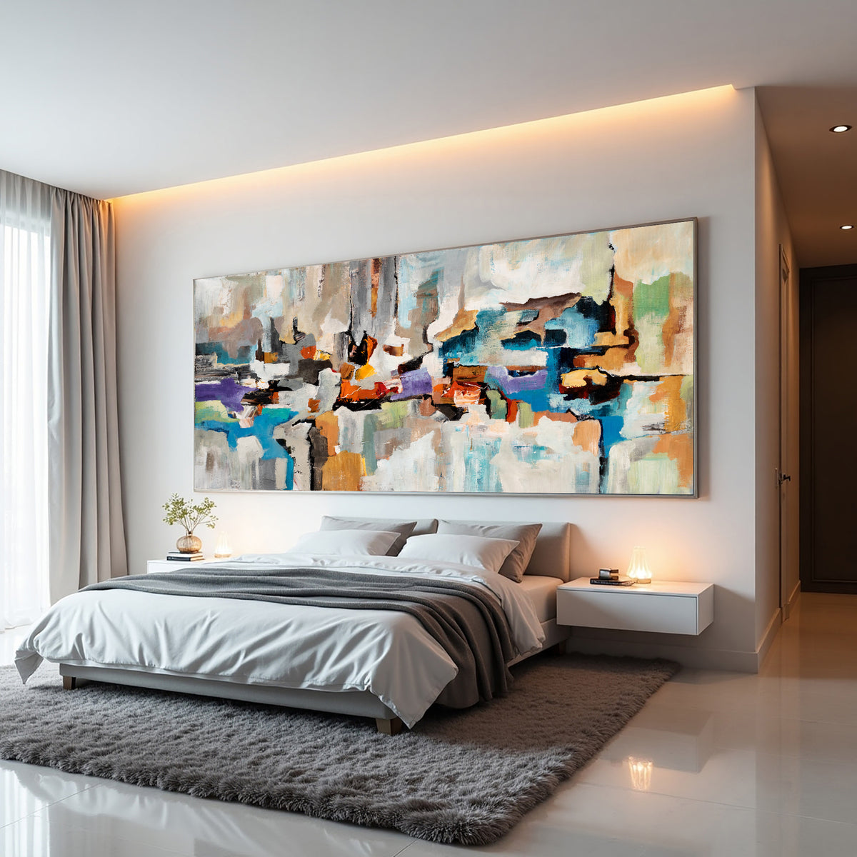 Geometric Blue Grey Abstract Painting | Modern Canvas Art