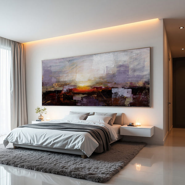 Purple Abstract Painting with Warm Glow – Hand-Painted Modern Canvas Wall Art