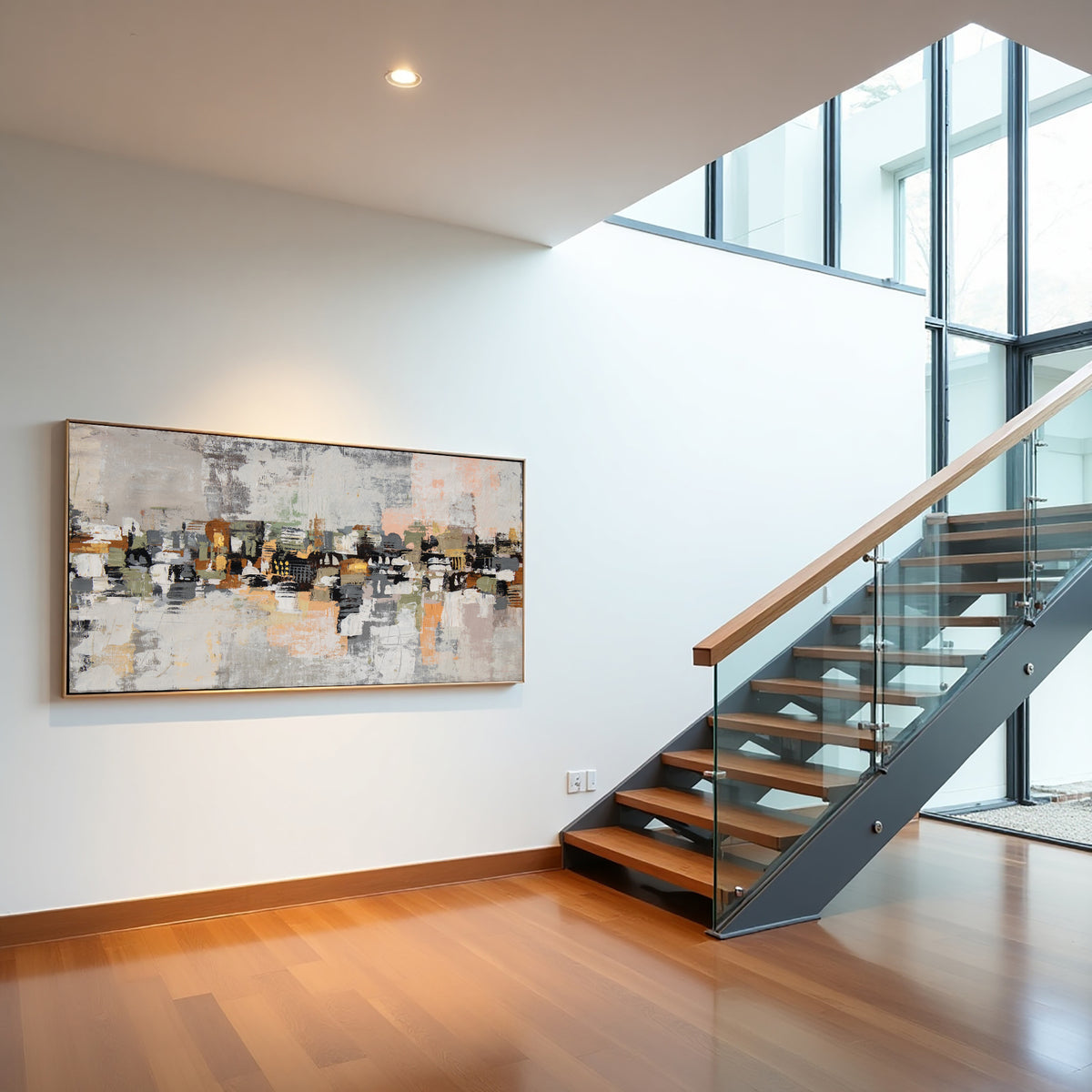 Abstract City Skyline Painting on Canvas – Hand-Painted Modern Cityscape Wall Art