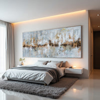Neutral Abstract Cityscape Painting on Canvas – Original Hand-Painted Skyline Wall Art