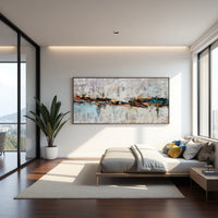 Neutral Abstract Cityscape Painting on Canvas – Original Hand-Painted Skyline Wall Art