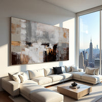 Neutral Abstract Painting with Teal & Earth Tones – Modern Textured Wall Art