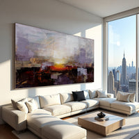 Purple Abstract Painting with Warm Glow – Hand-Painted Modern Canvas Wall Art