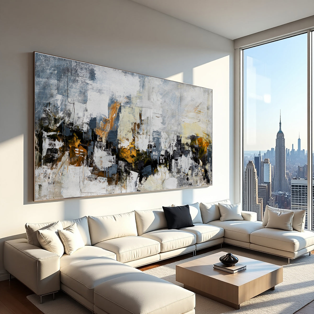 Minimal Teal Abstract Landscape Painting on Canvas – Original Hand-Painted Textured Wall Art