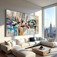 Geometric Blue Grey Abstract Painting | Modern Canvas Art