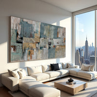 Neutral Teal Abstract Painting on Canvas