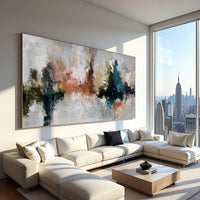 Neutral Abstract Landscape Painting on Canvas – Original Hand-Painted Horizontal Wall Art