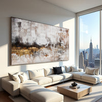 Neutral Seascape Abstract Painting on Canvas – Original Hand-Painted Beige Wall Art