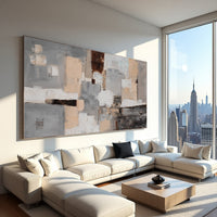 Grey Brown Abstract Painting – Hand-Painted Neutral Modern Canvas Wall Art