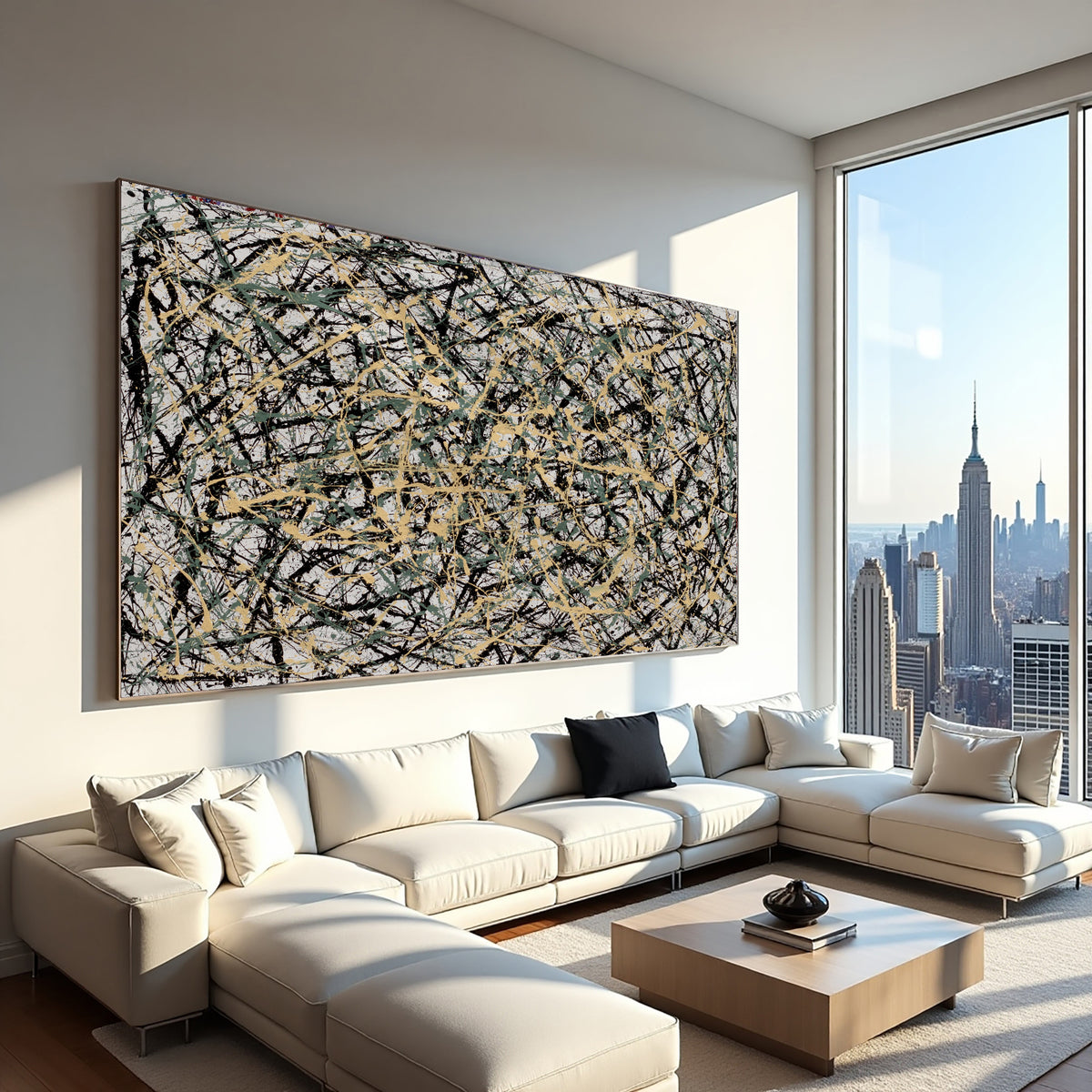 Jackson Pollock Style Black yellow Drip Painting – Hand-Painted Abstract Splatter Canvas Art