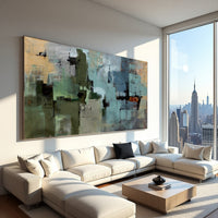 Grey Beige Geometric Abstract Painting – Hand-Painted Neutral Modern Canvas Wall Art