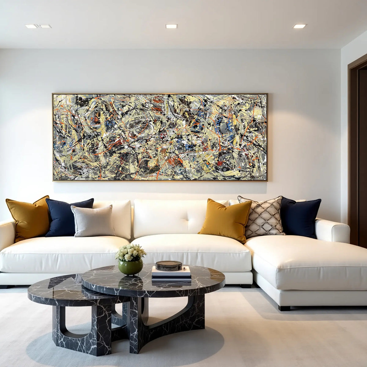 Buy Jackson Pollock–style abstract drip painting on canvas, hand-painted modern wall art for living room