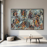 Jackson Pollock–Inspired Abstract Drip Painting on Canvas – Original Hand-Painted Modern Wall Art (Luxurious Strings 04)