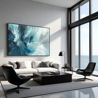 Aqua Blue Fluid Abstract Painting on Canvas