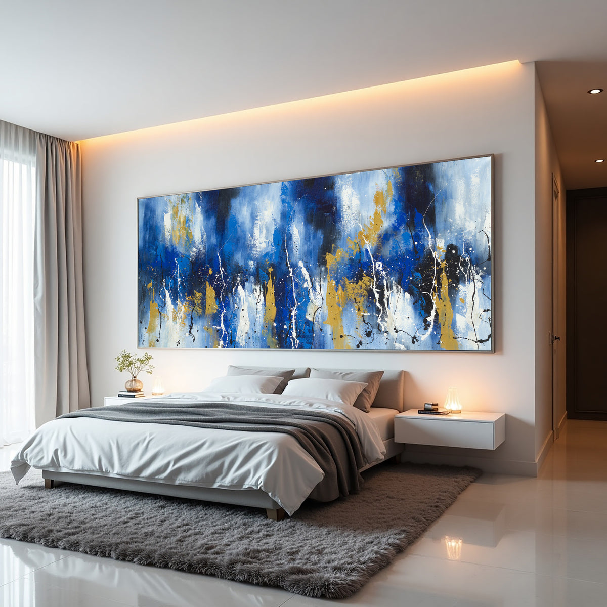 Blue Gold Luxury Abstract Painting on Canvas