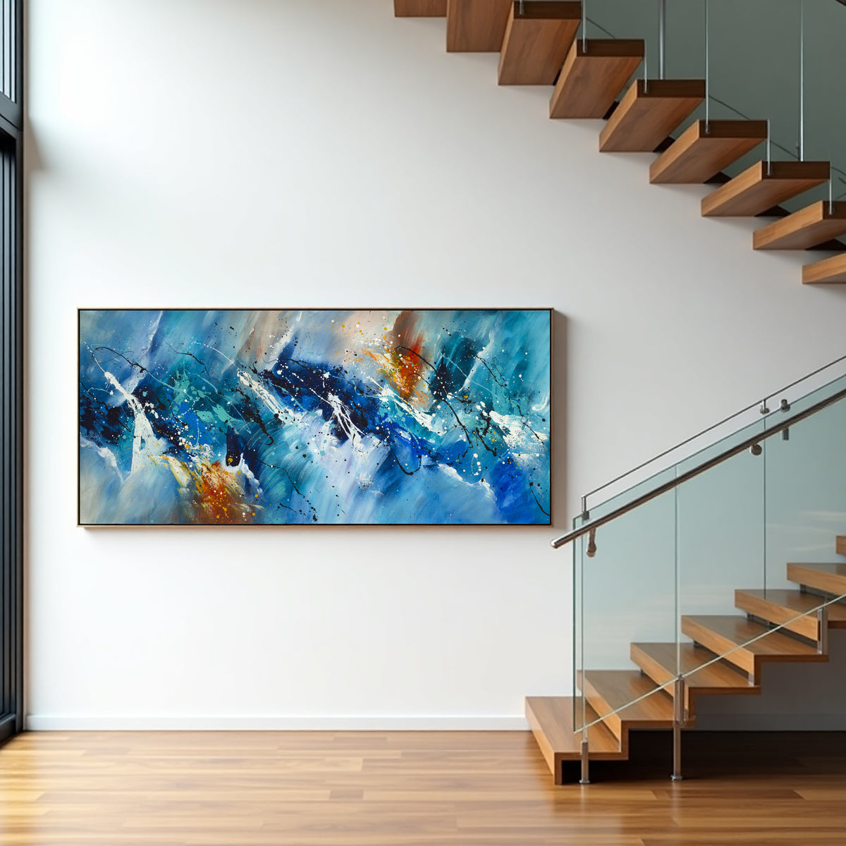 Deep Blue Abstract Painting on Canvas