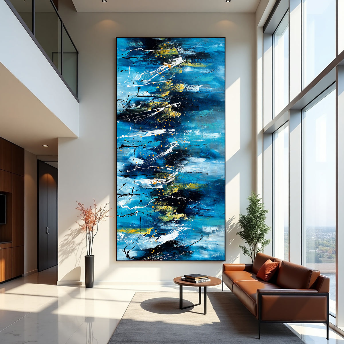 Teal Gold Abstract Painting on Canvas