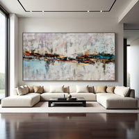 Neutral Abstract Cityscape Painting on Canvas – Original Hand-Painted Skyline Wall Art