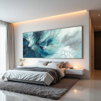 Aqua Blue Fluid Abstract Painting on Canvas