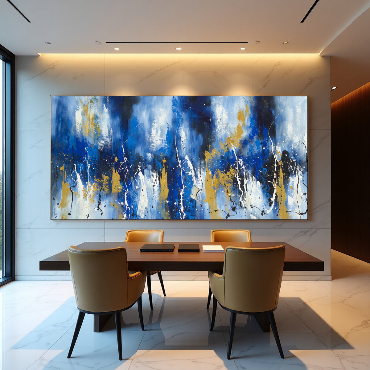 Blue Gold Luxury Abstract Painting on Canvas