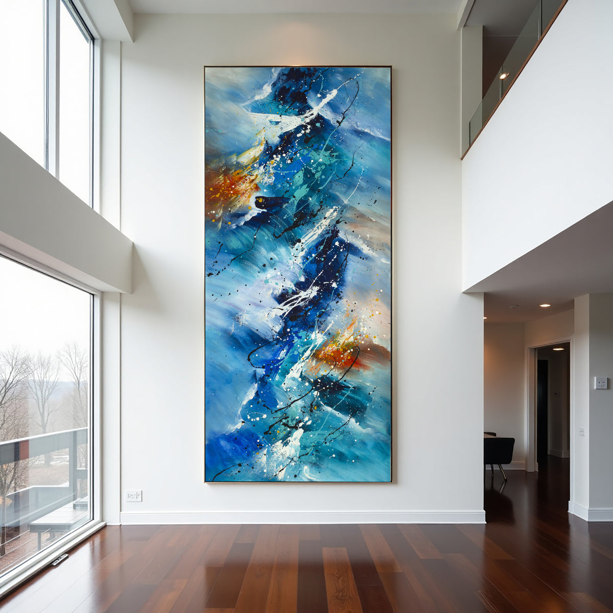 Deep Blue Abstract Painting on Canvas
