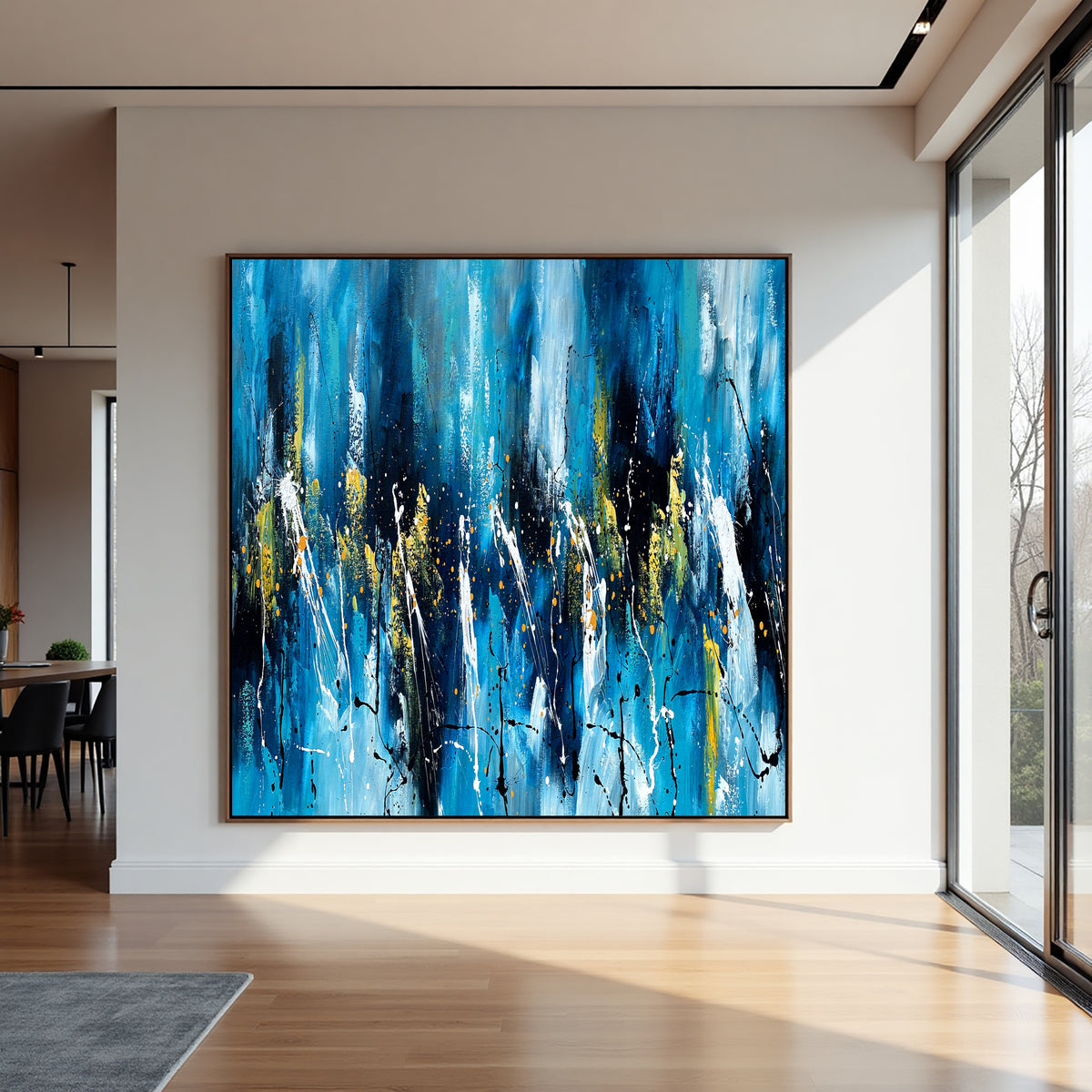 Teal Gold Abstract Painting on Canvas