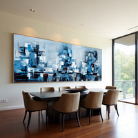 Aqua Abstract Cityscape Painting on Canvas